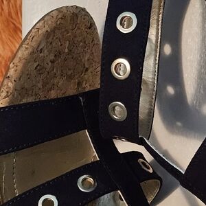 Bandolino Navy Strappy Cork Wedge Sandals